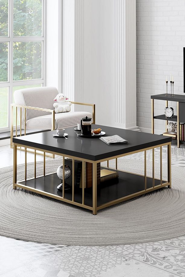 - Zenn 90x90x40 Cm Antrasit Orta Sehpa - 3.6 Cm Kalınlıkta Üst Tabla - 3