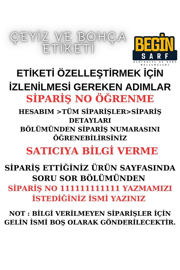 A4 A5 A6 45 Adet Çeyiz Bohça Koli Paket Etiketi Isme Özel Yapışlanlı Etiket 019 - 6