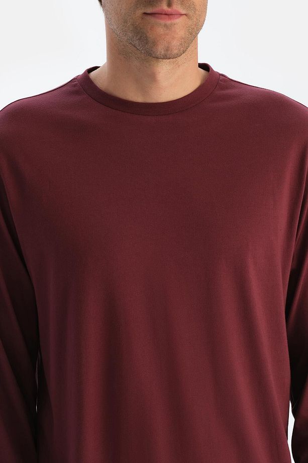 Mürdüm Bisiklet Yaka Uzun Kollu Tişört Pantolon Pijama Takımı - 5