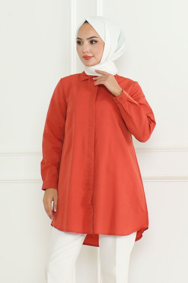 Women's Tile Tericotone Hidden Button Boyfriend Hijab Shirt