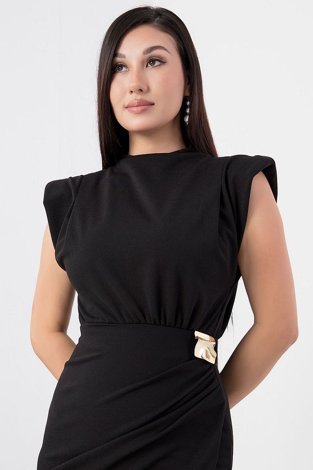Dik Yaka Bel Toka Detaylı Elbise NY4409 - 2