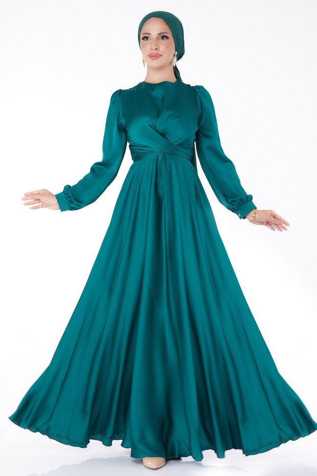 Green Lace-Up Straight Crew Neck Women's Evening Dress - 26160