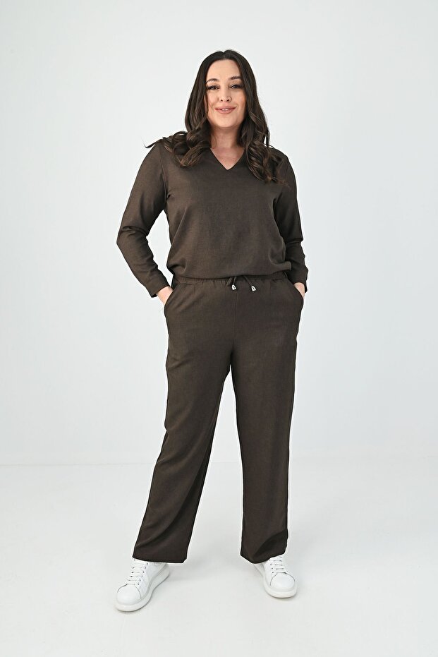 Women's Plus Size Linen Fabric Polo Collar Double Set 8071-24