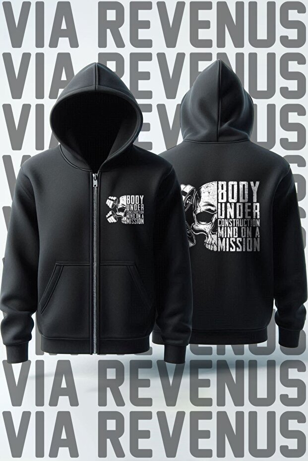 Body Underconstruction Front and Back Printed Unisex Zippered Hooded Sweatshirt Cardigan