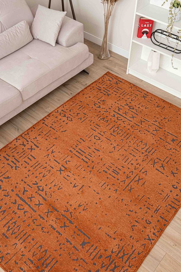 Moreno Viskon Dokuma Halı Kaymaz Taban Yıkanabilir Kiremit Antre Halısı 1324 - 4