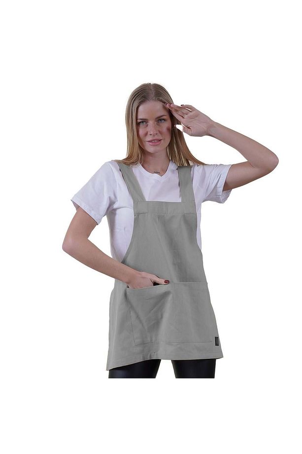 Gri Çift Cepli Basic Çok Amaçlı Önlük Apron Şef Barista Ressam İşçi  Mutfak Önlüğü - 5