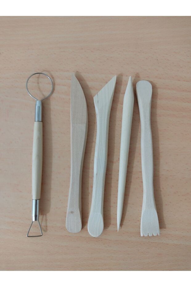 Kil Hamuru Set, 250 gr Seramik Hamuru Ve Ahşap ,ebeşşuar, Modelleme Çamuru, Naturel - 2