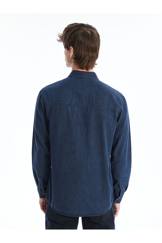 Regular Fit Uzun Kollu Erkek Jean Gömlek - 4