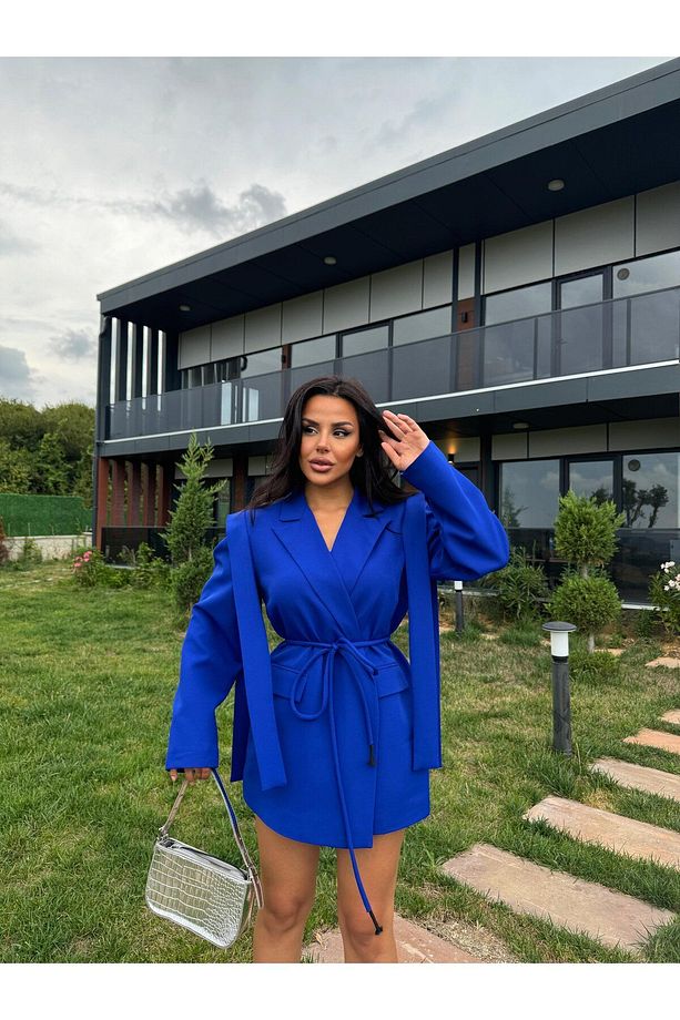 Tasarım Bağlamalı Oversize Blazer Ceket - 5