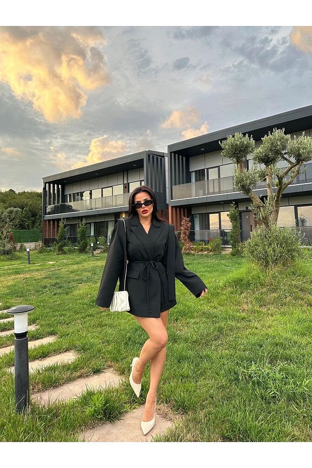 Tasarım Bağlamalı Oversize Blazer Ceket - 1