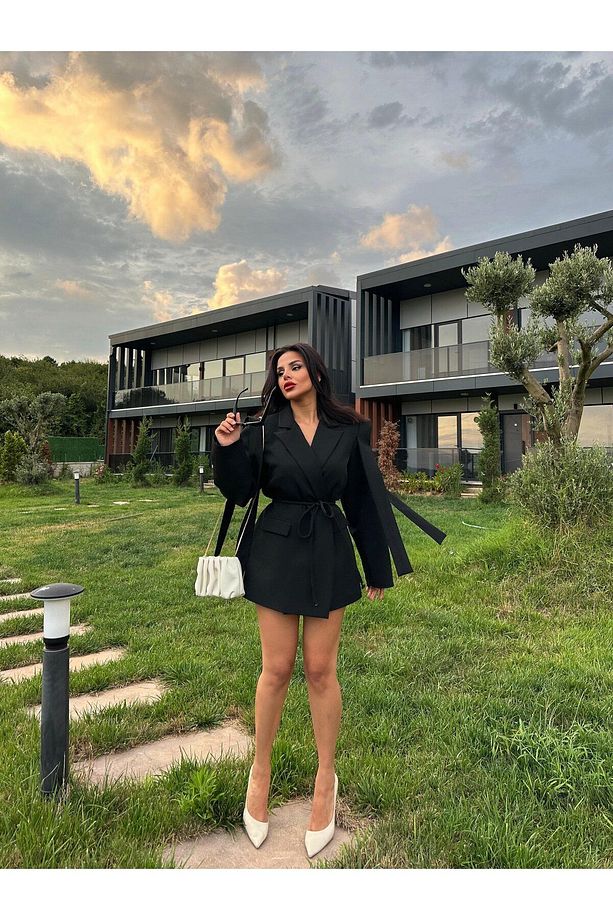Tasarım Bağlamalı Oversize Blazer Ceket - 2
