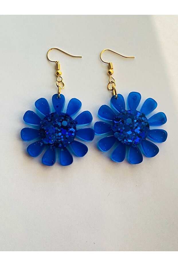 الأقراط نمط زهرة زرقاء - 1