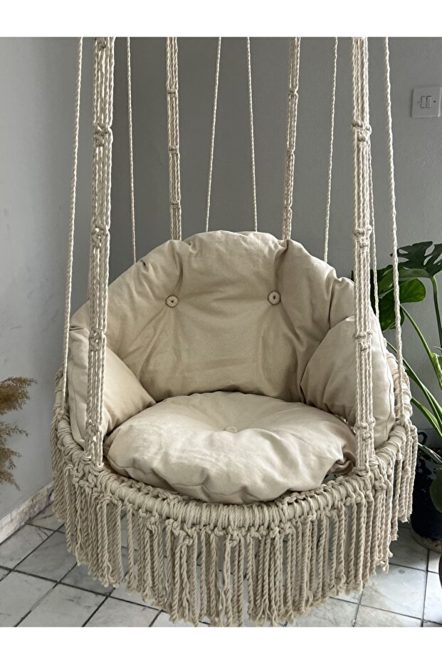 Makrome Minderli Salıncak Ekru - 1