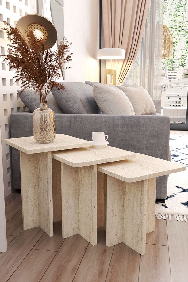 Tİ Def Iskandinav Tarzı Yan Sehpa Seti - Modern Tasarım - 3'lü Zigon - 4