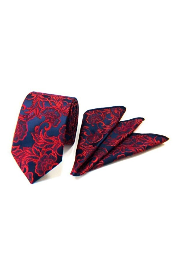 ربطة عنق بنمط اللبلاب باللون الأزرق الداكن والأحمر