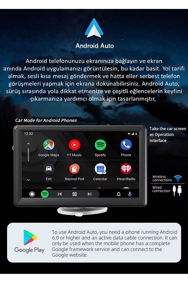 Tak Çalıştır Kablosuz Apple Carplay Ve Android Auto Oto Multimedya Araç Araba Ekran - 5
