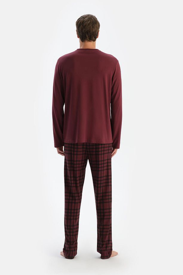 Mürdüm Bisiklet Yaka Uzun Kollu Tişört Pantolon Pijama Takımı - 2