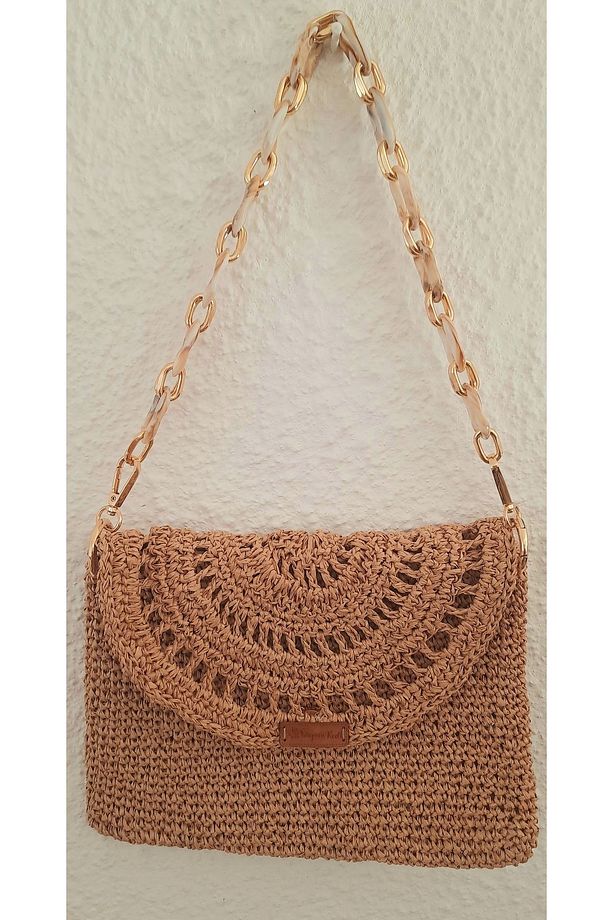 Kağıt ip El Örgüsü Clutch Portföy Çanta - 2