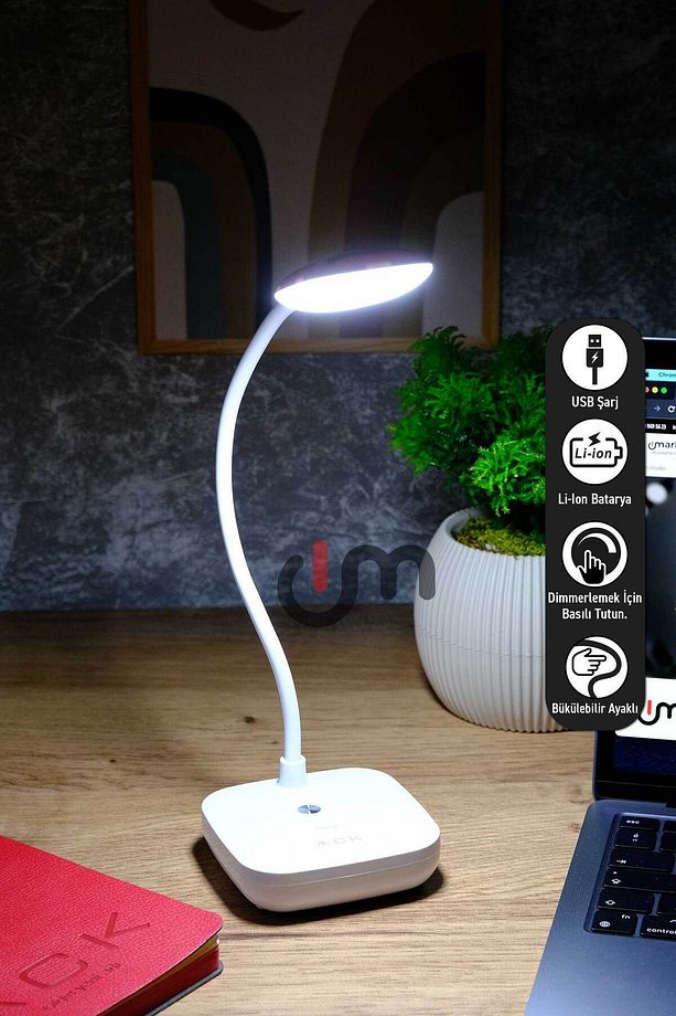 Şarjlı LED Masa Lambası, Ayarlanabilir Dokunmatik Işık, Çalışma ve Okuma Işığı - 1