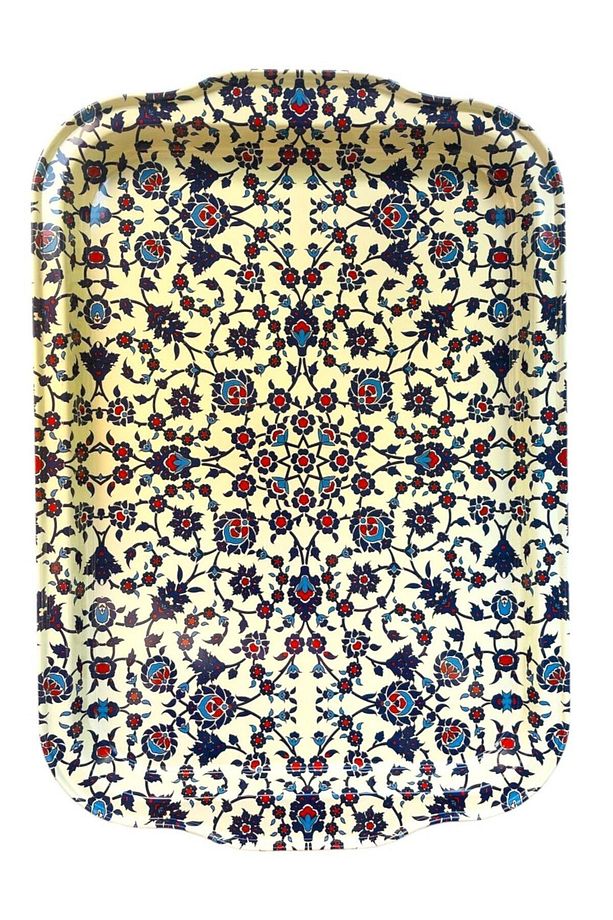 Metal Çay Tepsisi, Kilim Desenli, Şık Sunum Tepsisi 32*22cm - 1