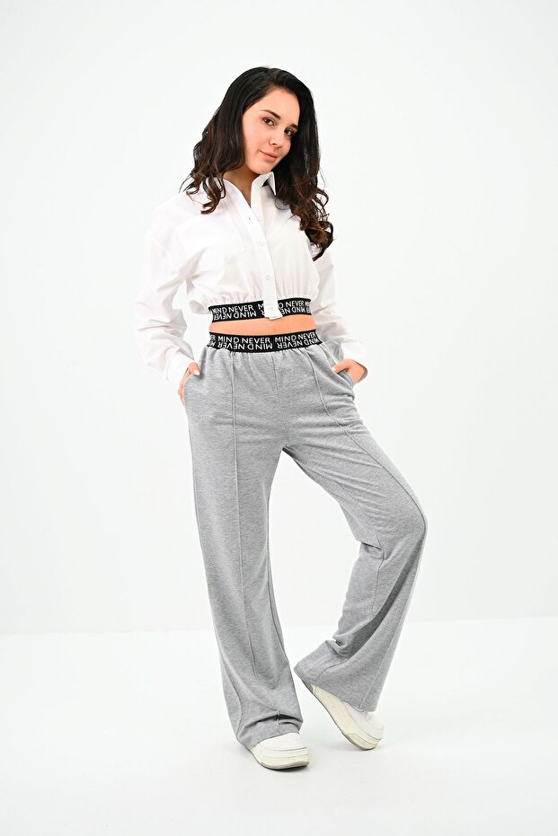 Women's Elastic Waist Detailed Crop Shirt Set 4021-24
