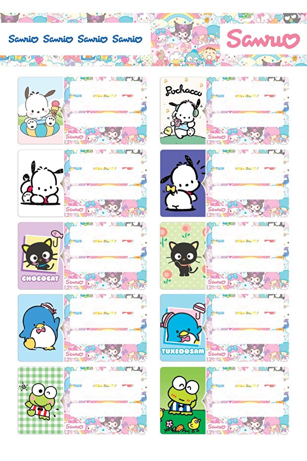 Sanrio Characters 20 Pieces Notebook Stickers 2 Sheets A4