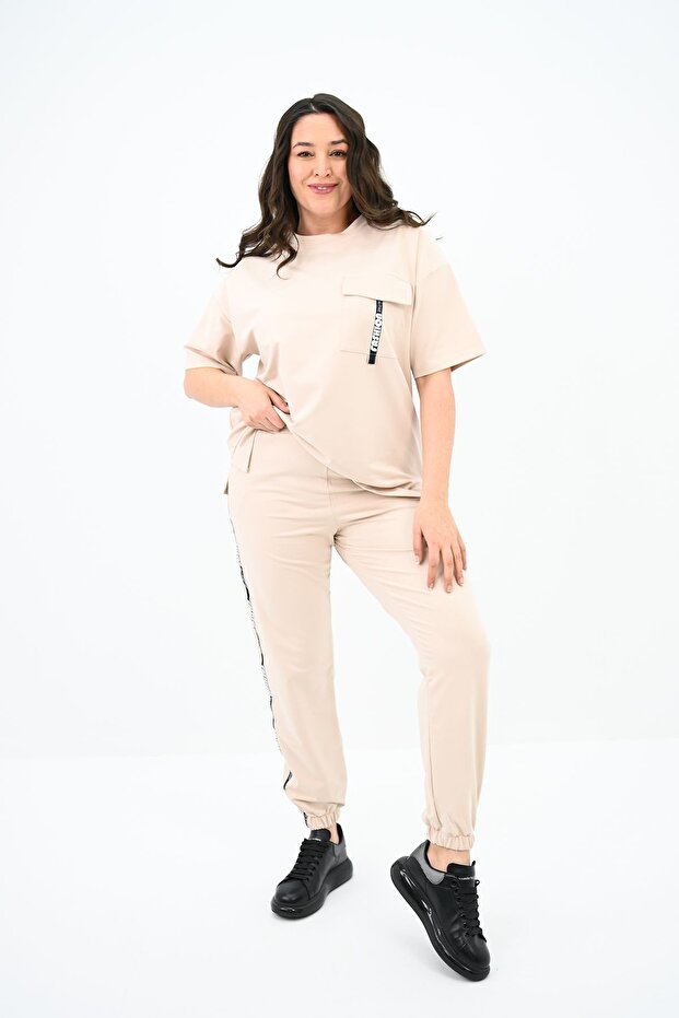 Women's Large Size Side Stripe Detailed Tracksuit Set 8088-24