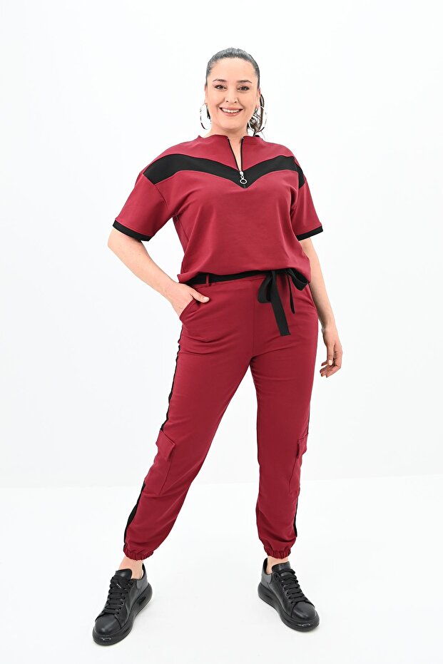 Women's Large Size Half Zipper Tracksuit Set 8109-24