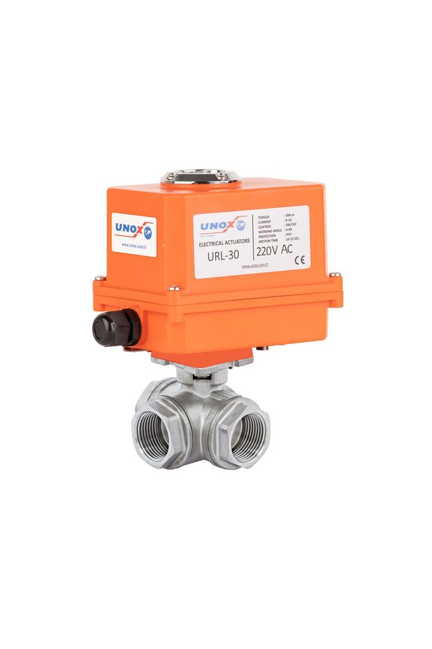 مشغل كهربائي بتيار متردد 220 فولت، صمام كروي من الفولاذ المقاوم للصدأ بثلاثة اتجاهات، مقاس 1 بوصة - 1