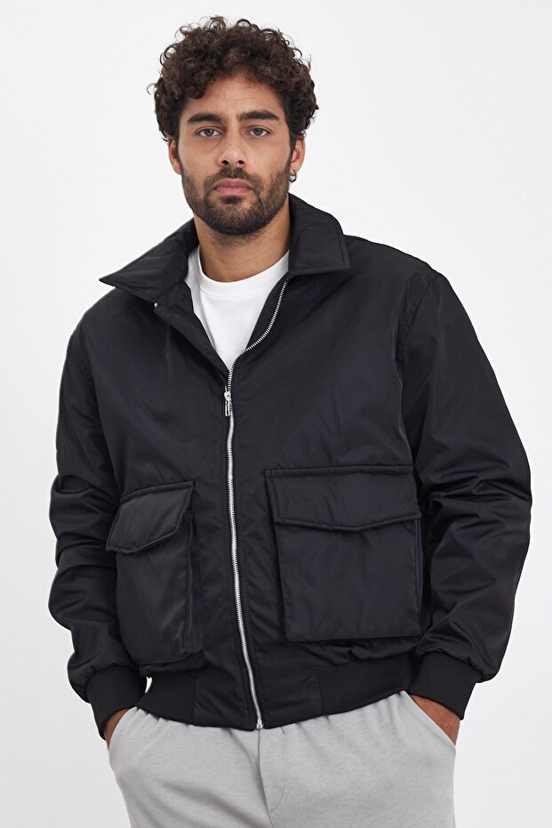 New season black zip-up bomber jacket mz56112