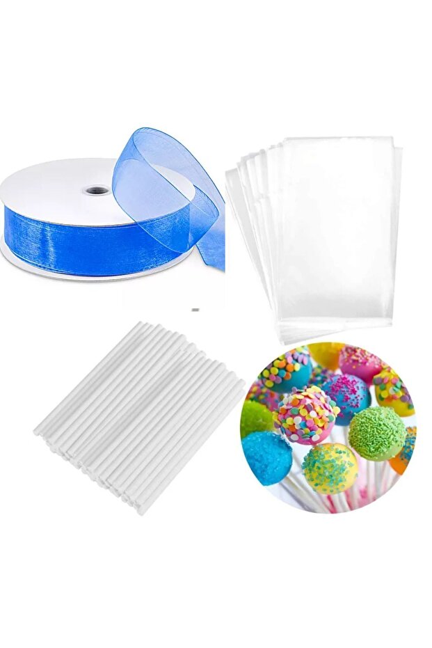 Lollipop Cake Cakepops Making Set 201 Pieces Pop Cake Cake Pops Bag Lollipop Stick Blue Ribbon