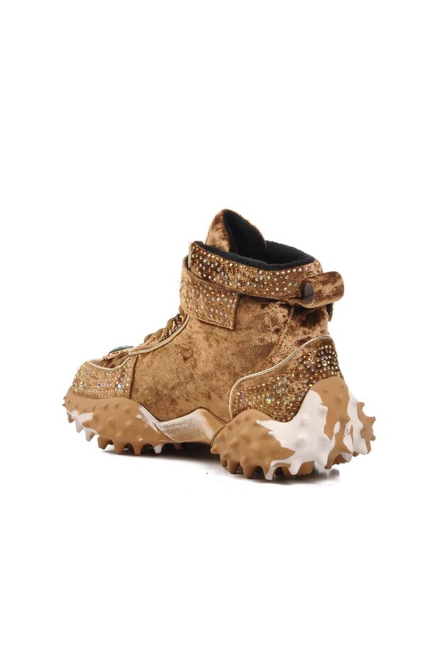 24K351 Taşlı İşlemeli Camel Kadın Bot - 4