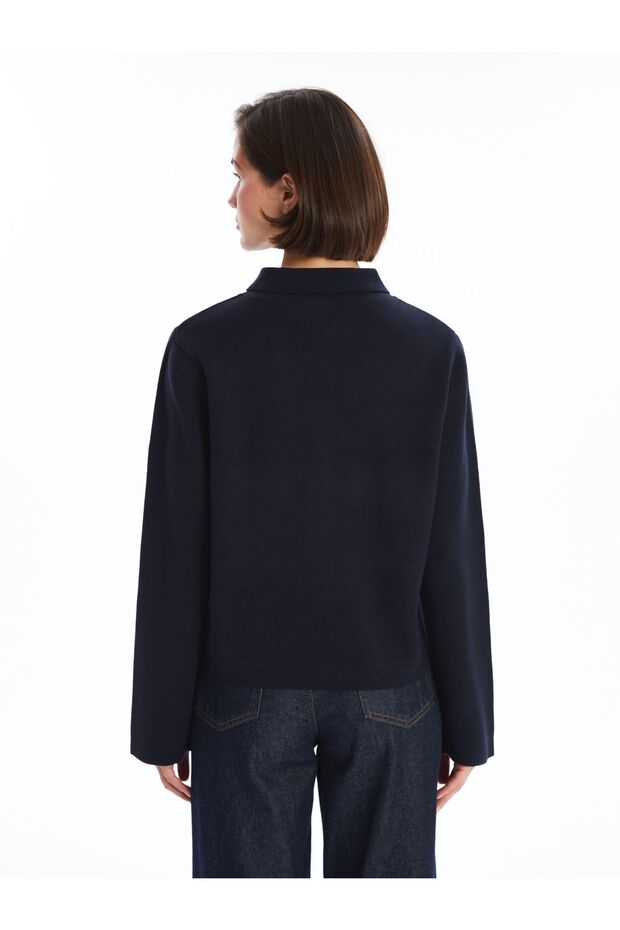 Gömlek Yaka Kadın Triko Hırka - 4