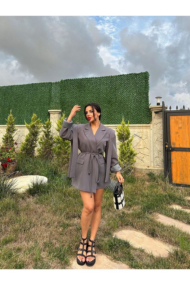 Tasarım Bağlamalı Oversize Blazer Ceket - 3