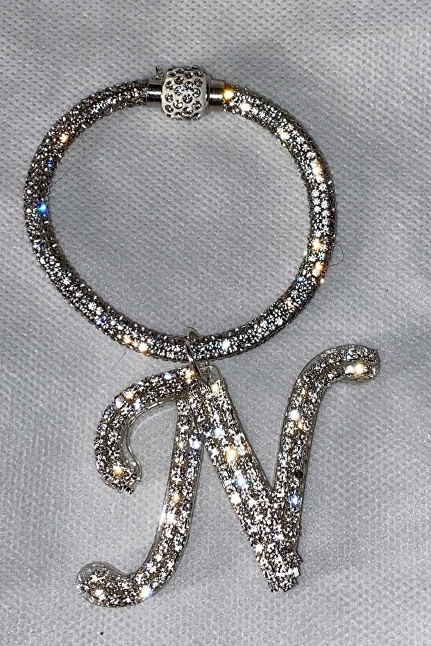 . Stone Bracelet Keychain with Letter N