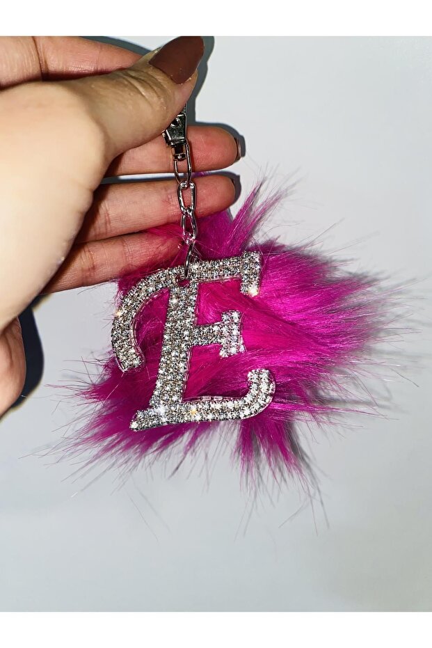 Pink Feather Letter E Keychain (Message the Letter You Want)