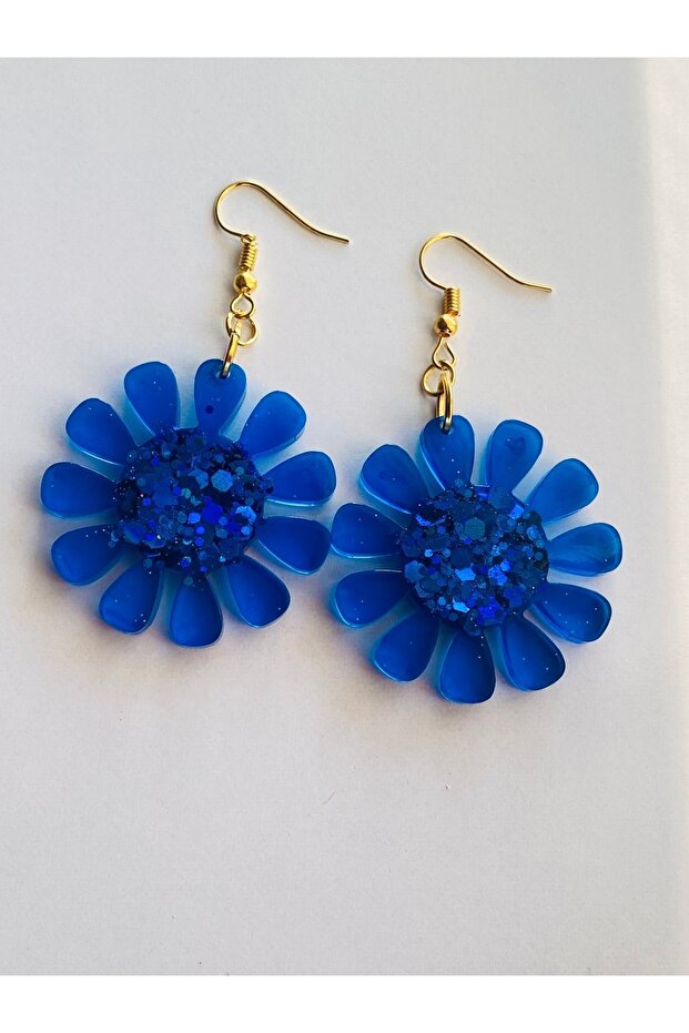 الأقراط نمط زهرة زرقاء - 5