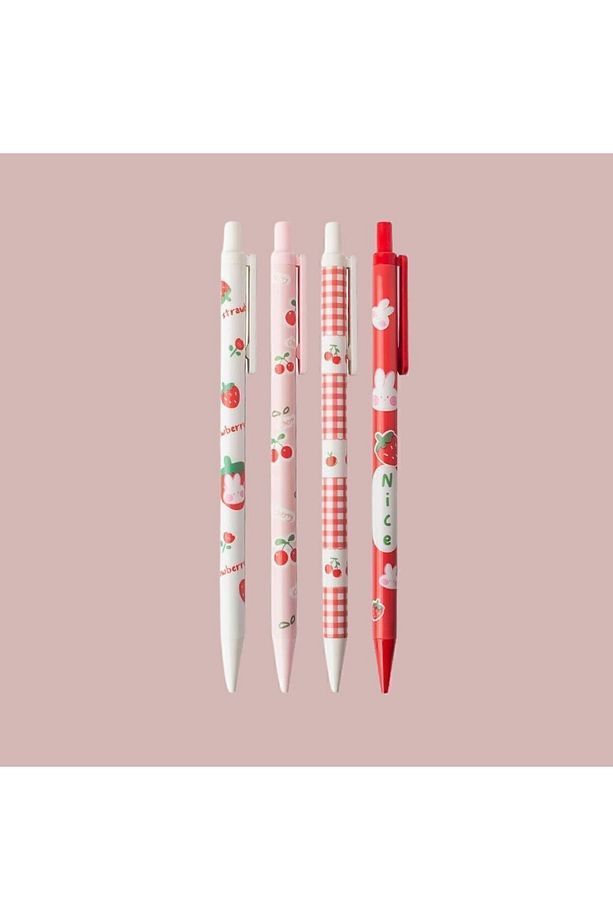 Versatil Uçlu Kalem Kiraz Çilek Desenli 0.7 mm Uç 4 Adet Set Şık 0,7 - 2