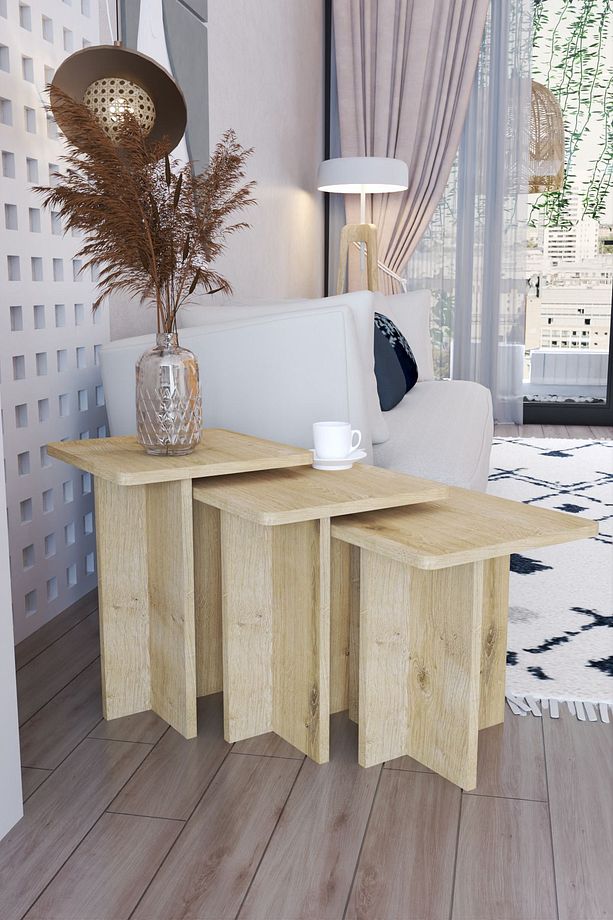 Tİ Def Iskandinav Tarzı Yan Sehpa Seti - Modern Tasarım - 3'lü Zigon - 1