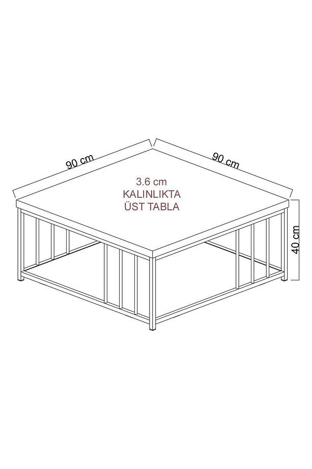 - Zenn 90x90x40 Cm Antrasit Orta Sehpa - 3.6 Cm Kalınlıkta Üst Tabla - 5
