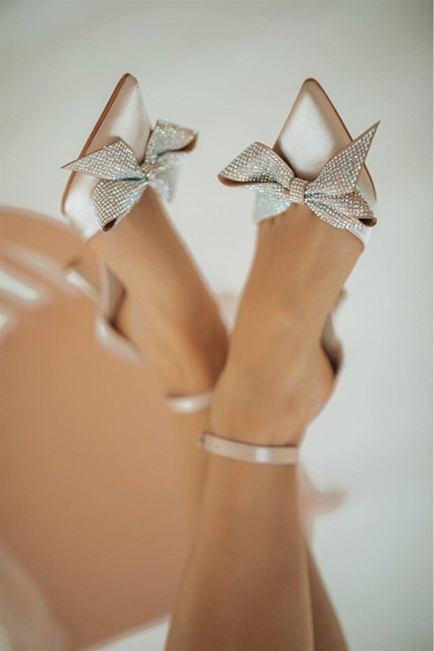 Cameron Stone-Studded Buckle Detail Ankle-Tie Heeled Shoes