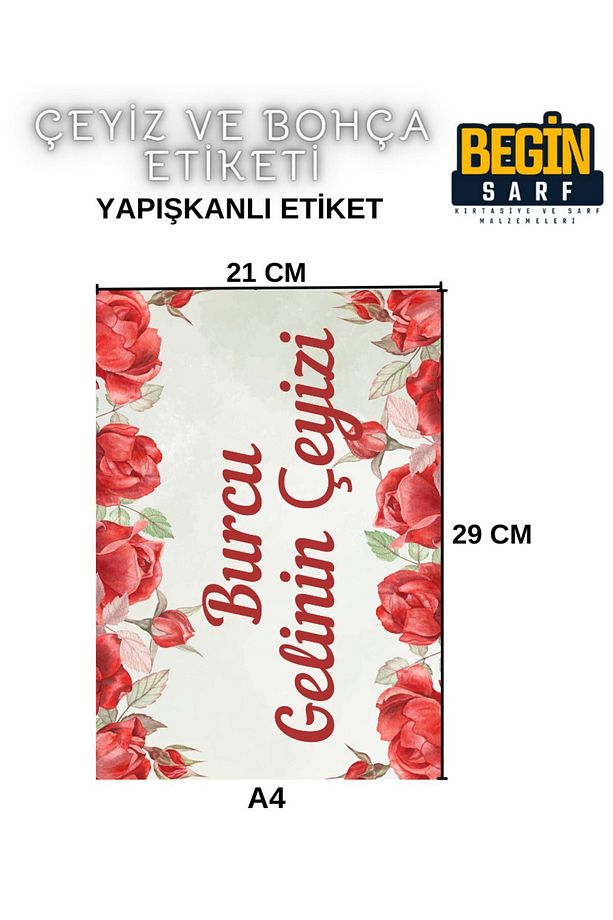A4 A5 A6 45 Adet Çeyiz Bohça Koli Paket Etiketi Isme Özel Yapışlanlı Etiket 019 - 3