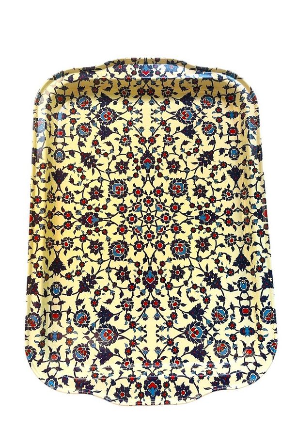 Metal Çay Tepsisi, Kilim Desenli, Şık Sunum Tepsisi 32*22cm - 6