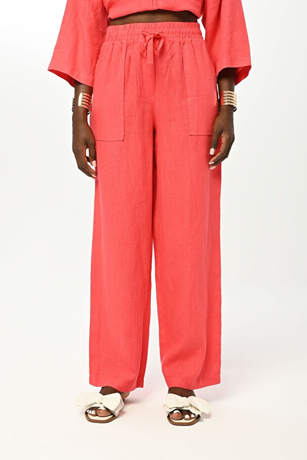 Women's Elastic Waisted Bulk Legs Straight Color Linen Pants
