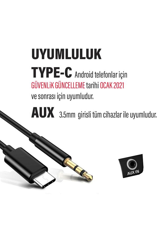 Araba Type-C AUX Kablosu Type-C Ses Çıkışlı Android Telefon Uyumlu - 2