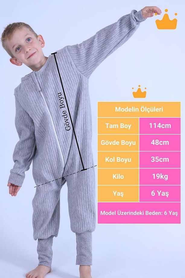 2-8 Yaş 1.5 Tog Kapitone Çocuk Uyku Tulumu Unisex Uzun Kollu Uyku Tulumu - 3