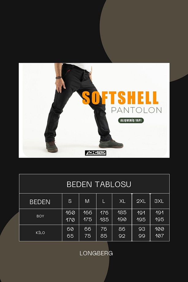 Erkek Kışlık Içi Polarlı Rüzgar Geçirmez Softshell Pantolon Prs-1779 - 7