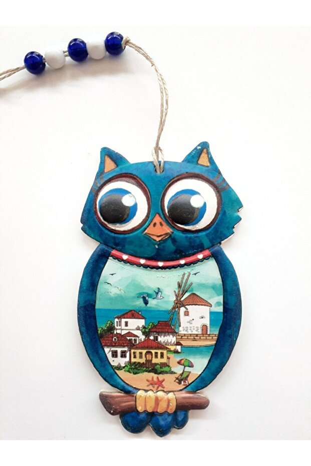Owl Figured Evil Eye Beaded Jute String Terrace Garden Balcony Summer Wall Ornament