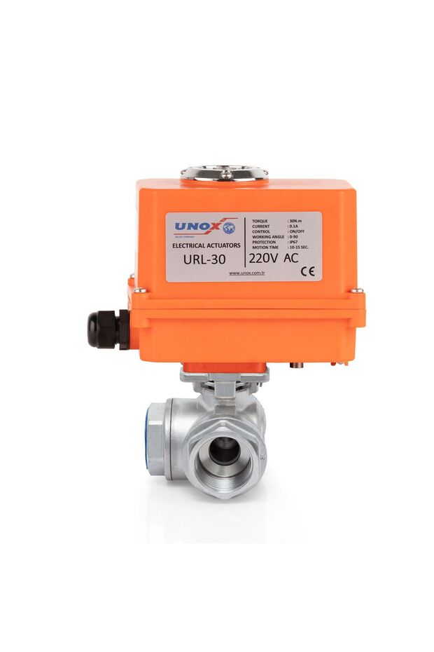 مشغل كهربائي بتيار متردد 220 فولت، صمام كروي من الفولاذ المقاوم للصدأ بثلاثة اتجاهات، مقاس 1 بوصة - 2