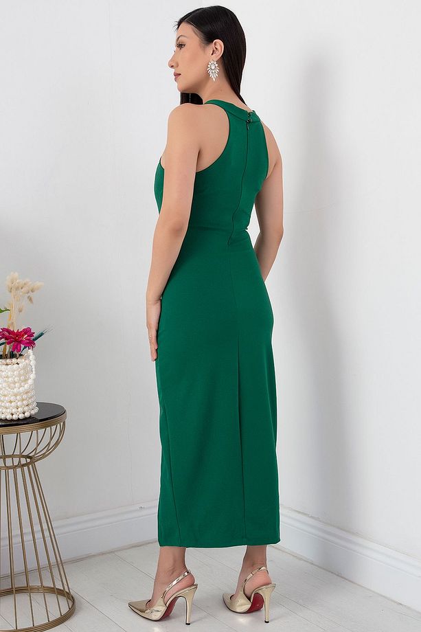 Gül Detay Yırtmaçlı Krep Elbise NY4264 - 6